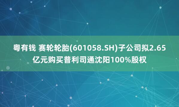 粤有钱 赛轮轮胎(601058.SH)子公司拟2.65亿元购买普利司通沈阳100%股权