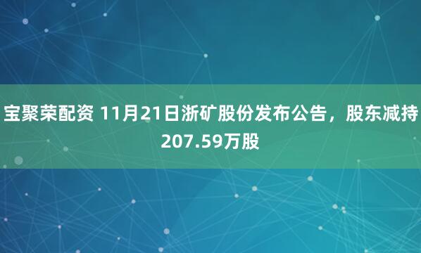 宝聚荣配资 11月21日浙矿股份发布公告，股东减持207.59万股