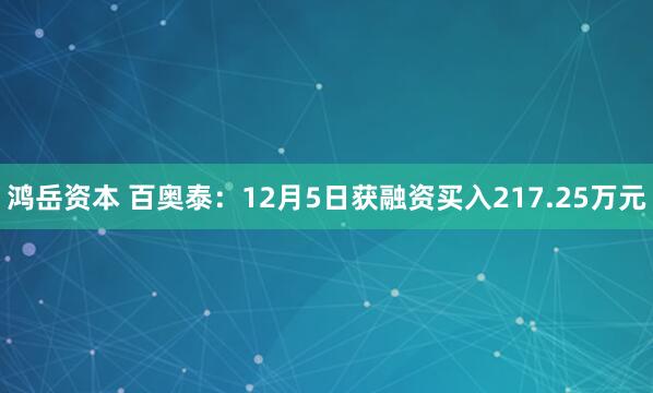 鸿岳资本 百奥泰:12月5日获融资买入217.25万元