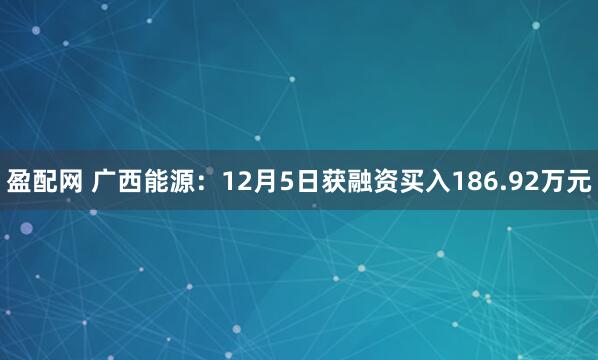 盈配网 广西能源:12月5日获融资买入186.92万元